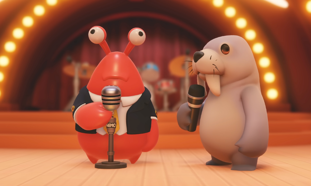 walrus and crab in party animals